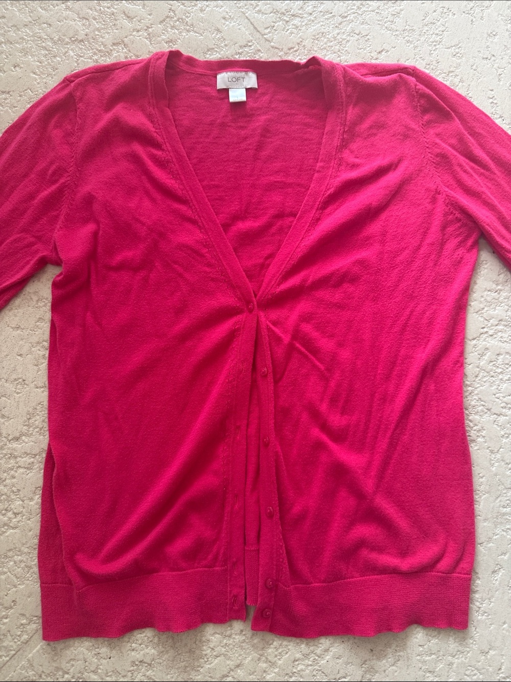 LOFT Bright Fuchsia V-Neck Button Cardigan